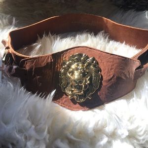 Lion Head Waist Belt Brand New Genuine Leather. Brown with gold lion